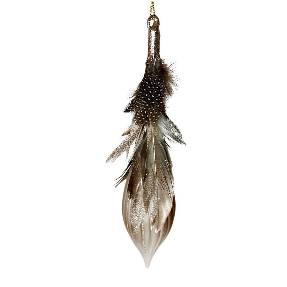 Robert Stanley Teardrop Mercury Glass Ornament W/Feathers & Glitter Accents NWT